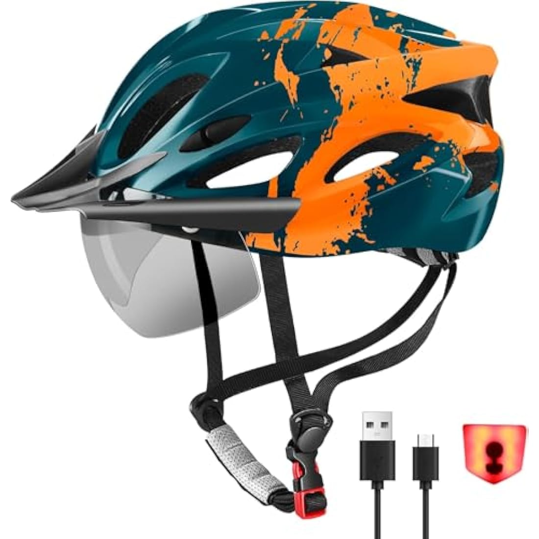 RaMokey Bike Helmet for Men and Women, Lightweight Cycle Helmet with LED Light Magnetic Goggle Sun Visor, Mountain & Road Bicycle Helmets for Adult Cycling Adjustable Size 57-62cm