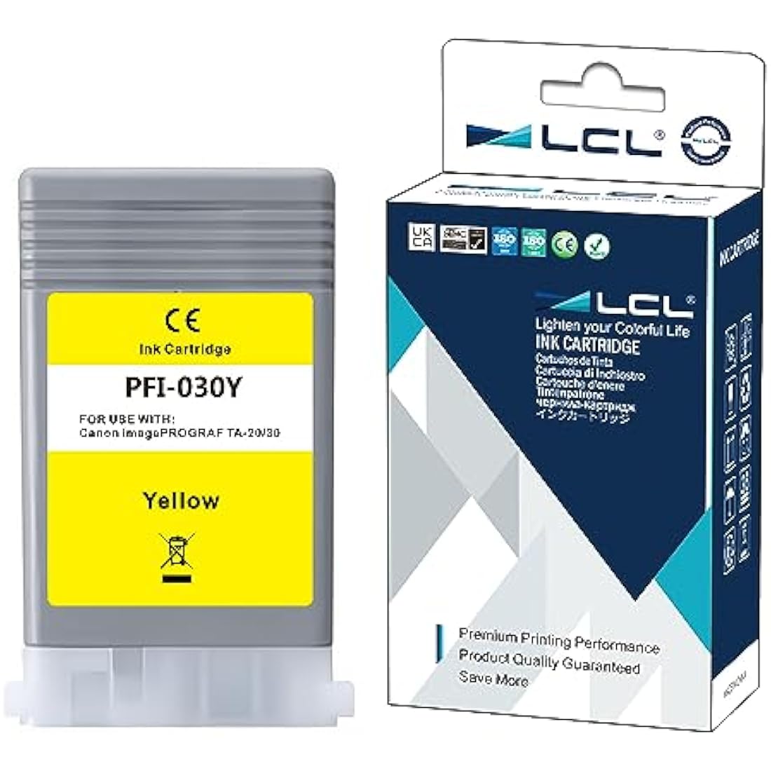 LCL Compatible Ink Cartridge PFI030 (Yellow) for Canon ImagePrograf TA-20, TA-30, TM-240, TM-340 (1Pack Yellow, 55ml, Waterproof, Light Resistant, Excellent Reliability)