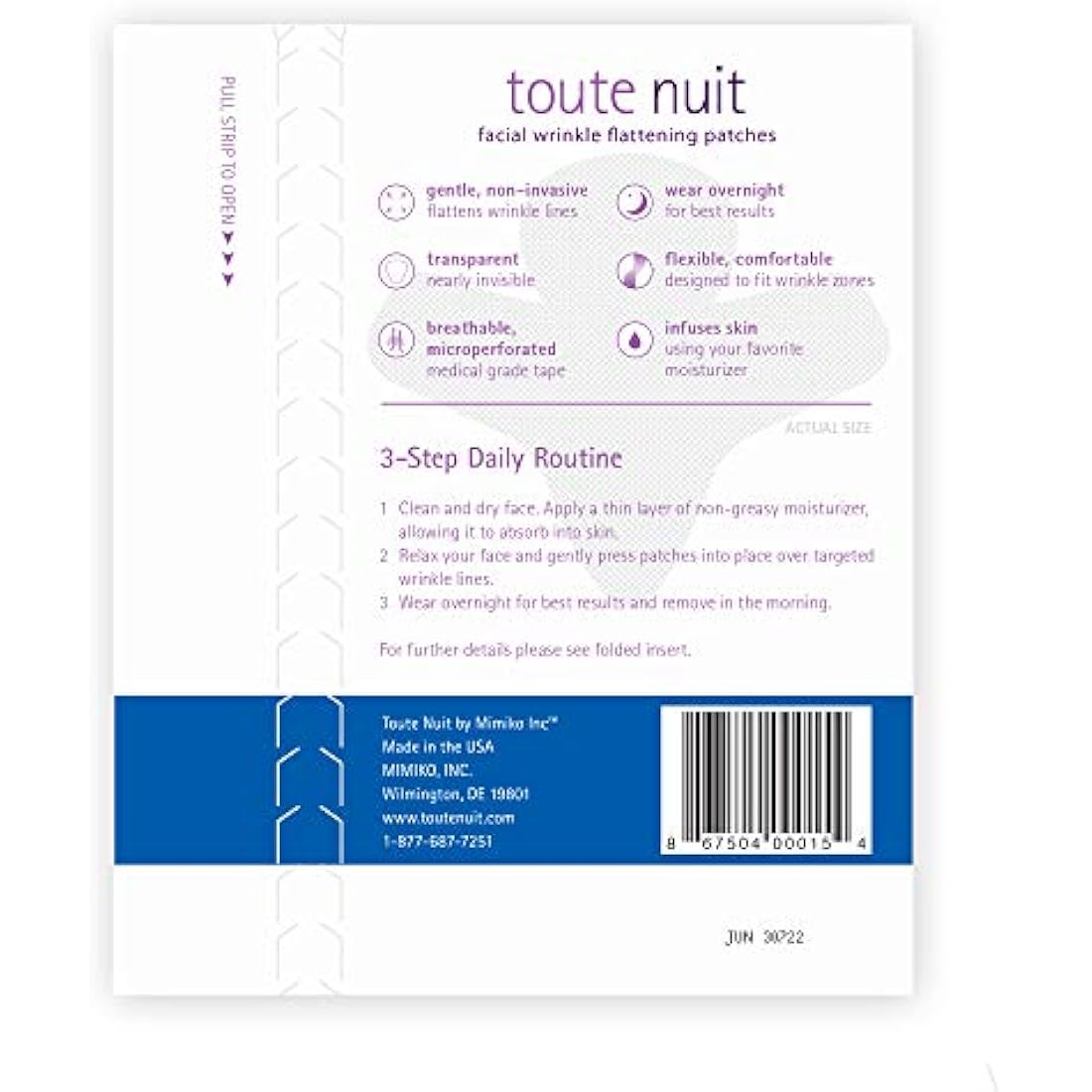 Toute Nuit Facial Wrinkle Flattening Patches - JET Extra Large UNISEX Frown Lines Plus (Anti-Wrinkle Patches/Face Tape)