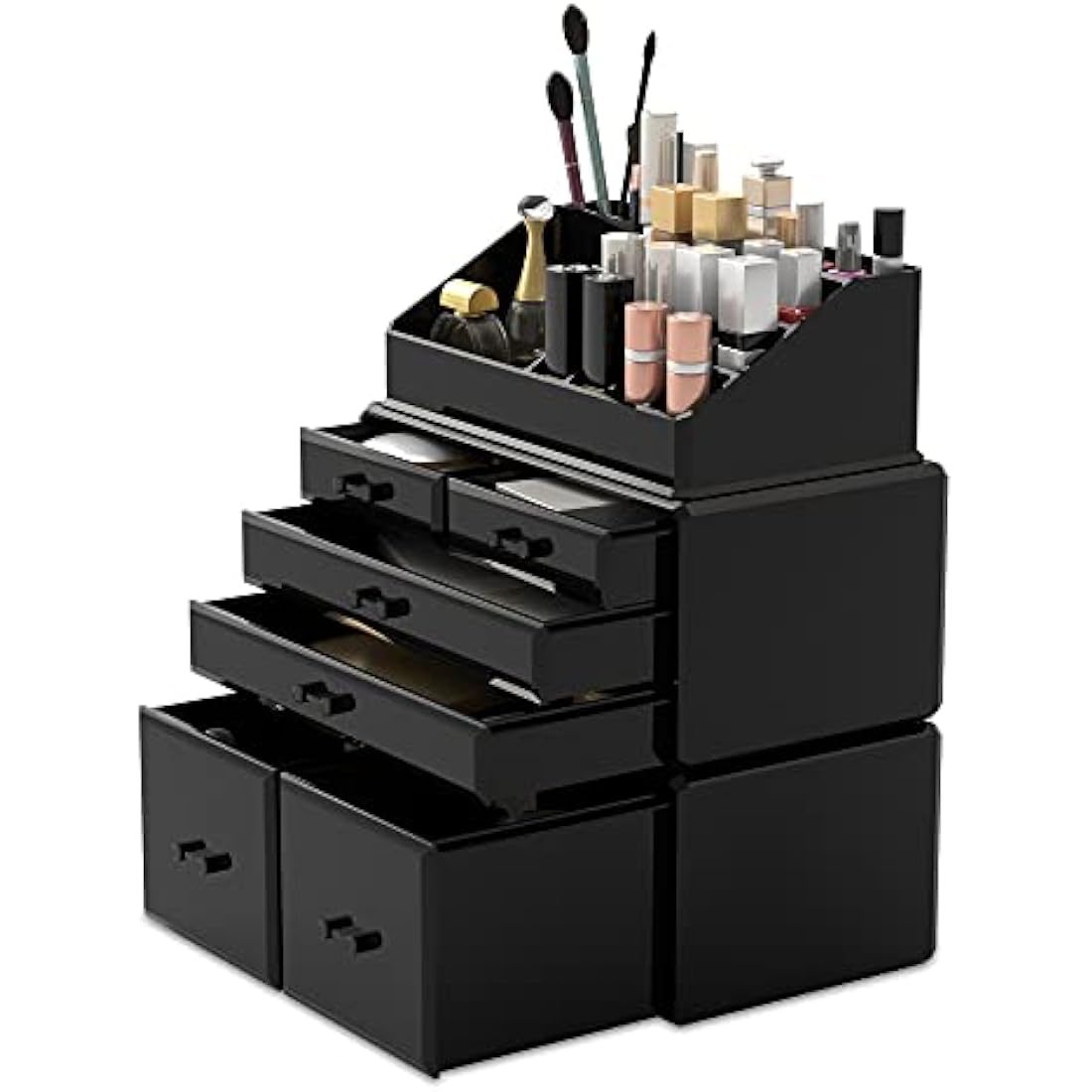READAEER Makeup Cosmetic Organiser Storage Drawers Display Boxes Case with 6 Drawers, 3 Pieces, Freely Combined and Stacked.