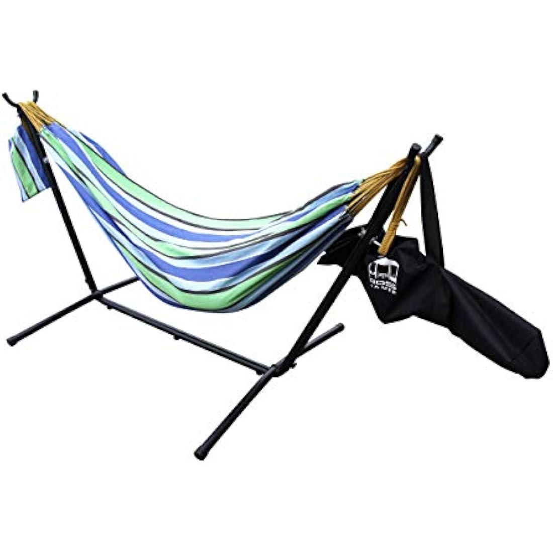 Ross James Garden Furniture, 100% Double Cotton Hammock with heavy Duty Metal Stand with over 200kg Weight Capacity (2020 Model) (Celeste and Yellow Stripe)