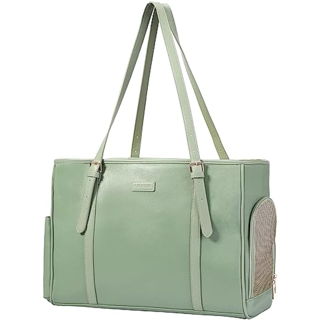 Lasaviin Fashion Dog Purse Pet Carrier Leather Bag for Small Dogs Cats Puppy, Portable Tote Bag Airline Approved Soft-Sided Carriers (Green)