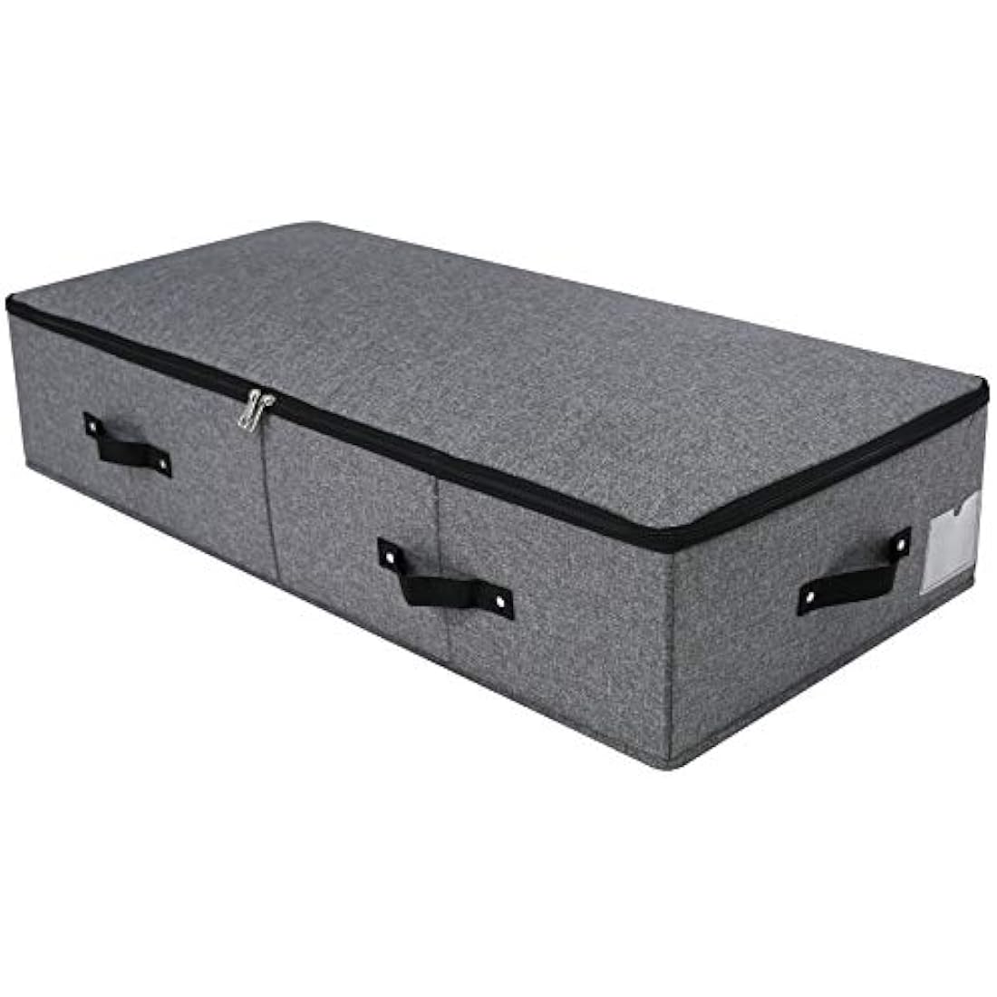 Foldable Under Bed Storage Box with Plastic Support Liner, 6 Handles, Zipper Lid, Blankets Clothes Comforters Storage Bin Organizer for Bedroom and Closet, 90×42×18cm, Black Grey