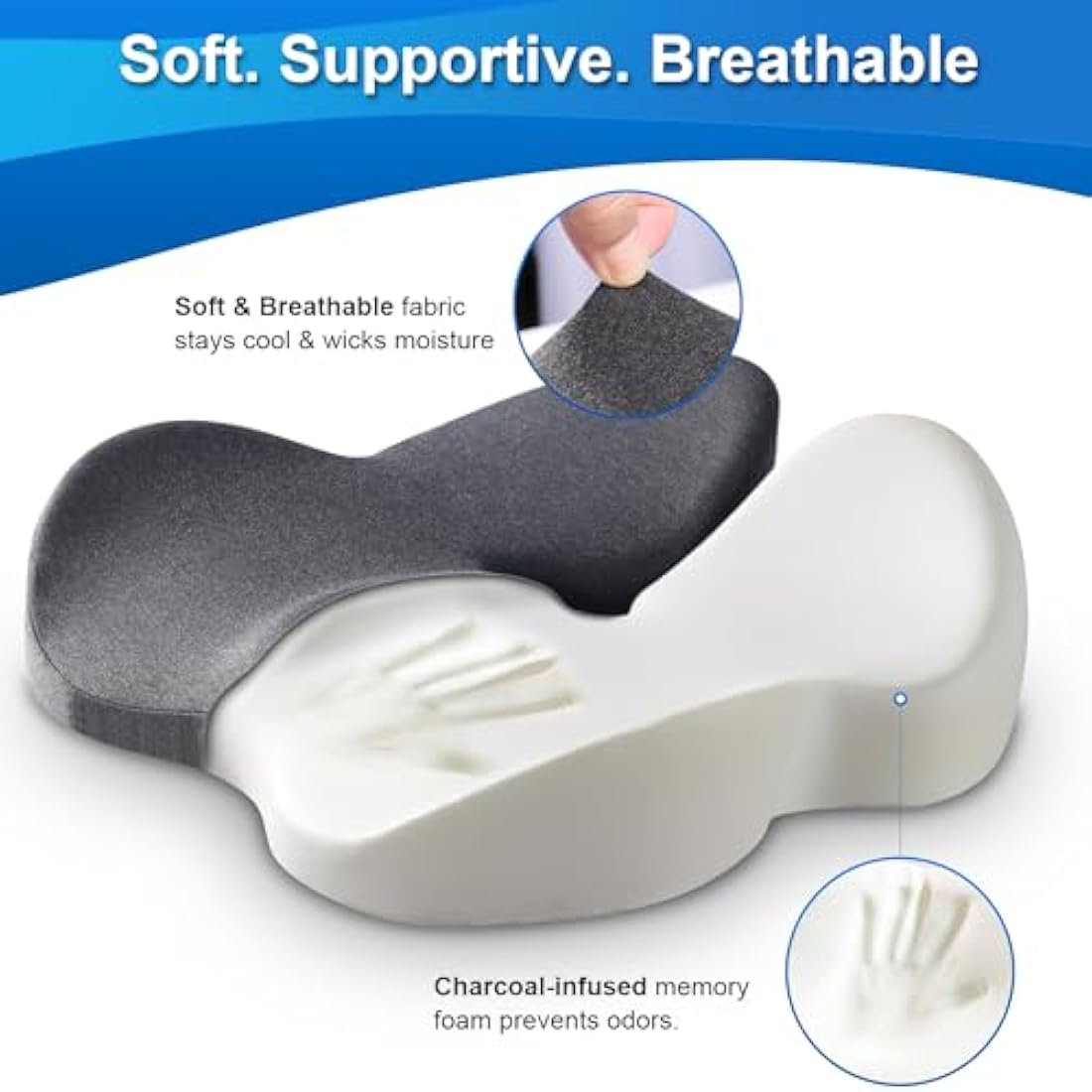 Seat Cushion Office Chair Cushions Memory Foam Coccyx Cushion Pressure Relief for Hip, Tailbone, Coccyx, Sciatica,Ergonomic Seat Cushion Pad for Desk Chair, Wheelchair, Car Seat for Long Sitting