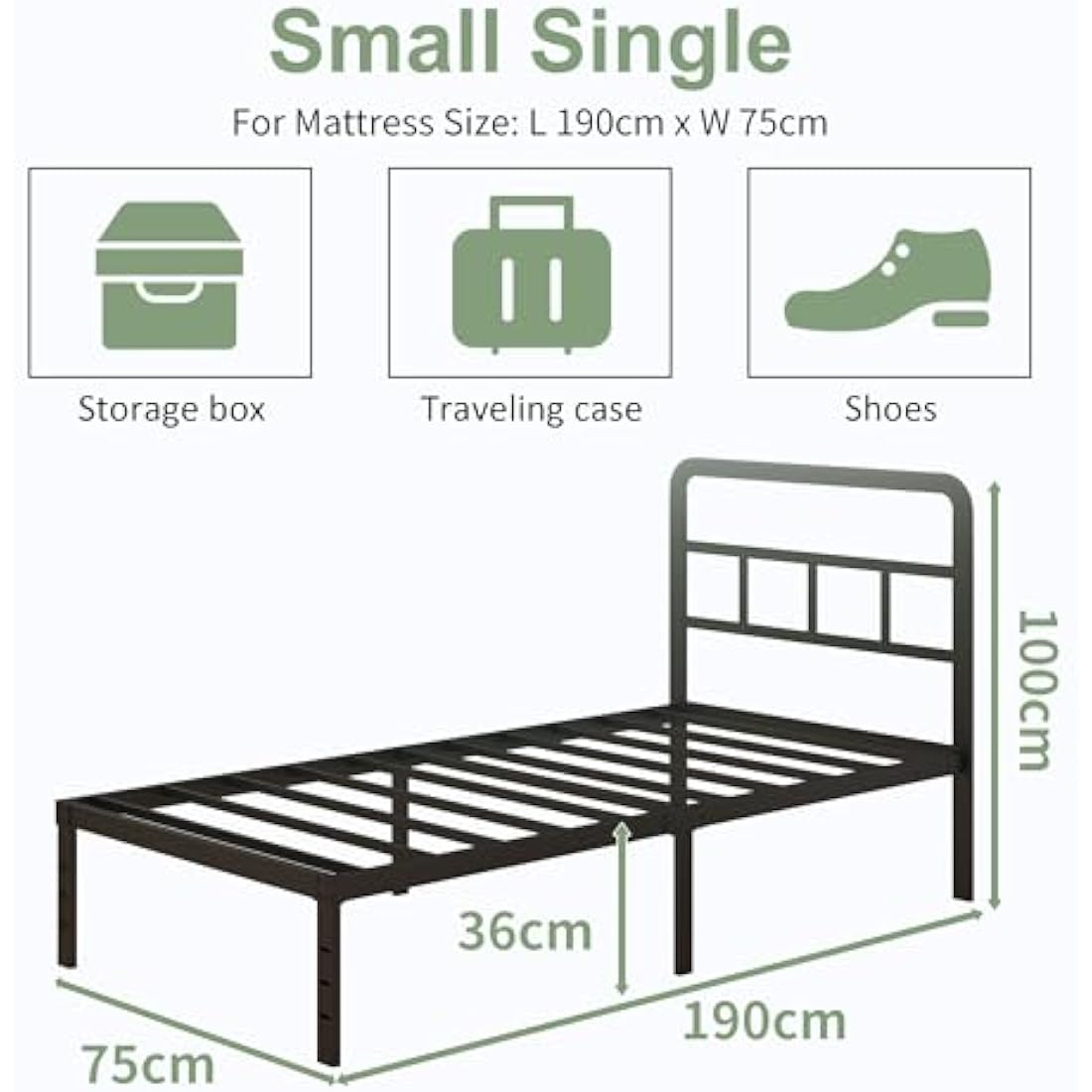 Lutown-Teen Small Single Bed Frame 2ft 6 with Curved Headboard, Heavy Duty Black Metal Bed Frames with Steel Slats, Small Single Beds 36 cm High, Ample Storage Underneath, Noise Free, Easy Assembly