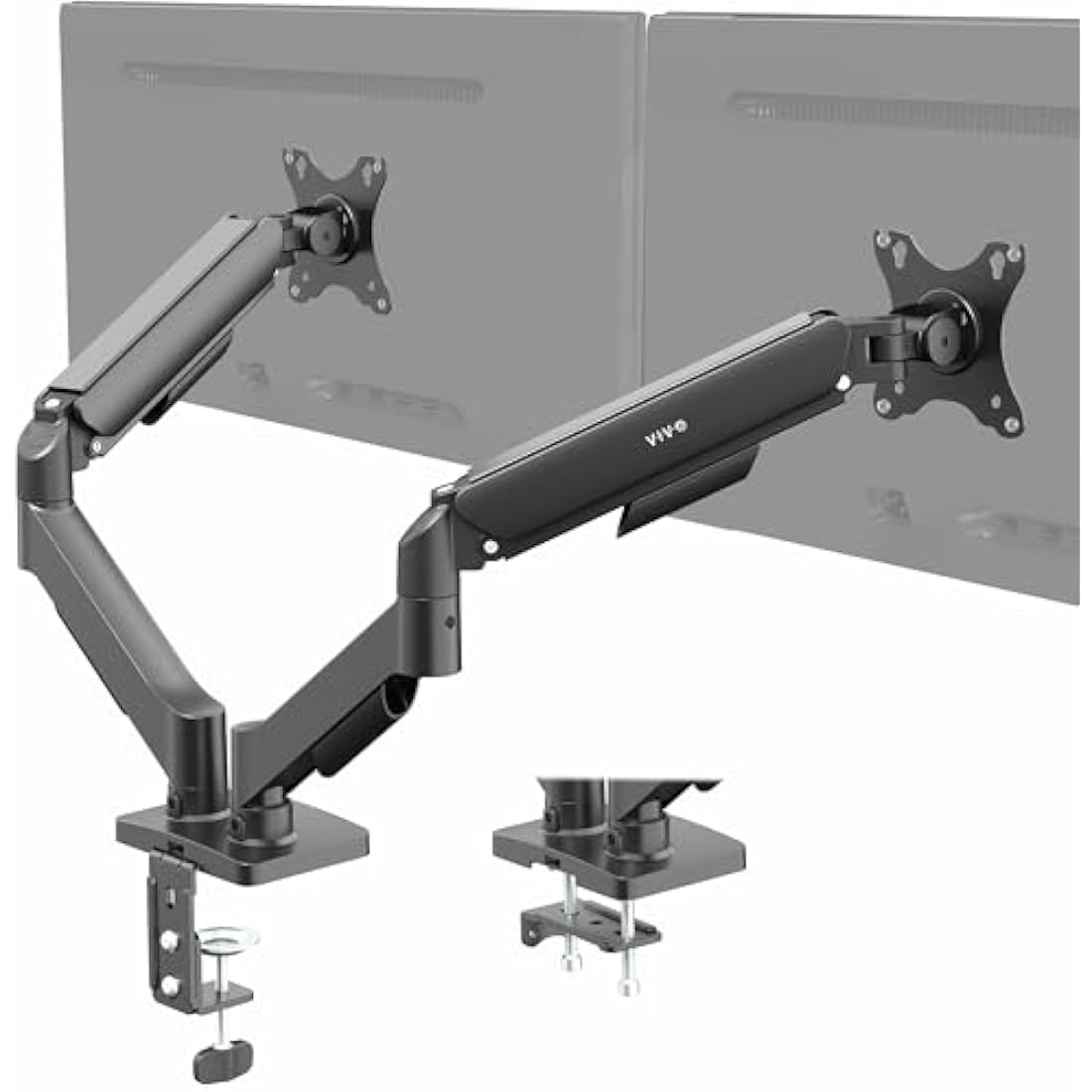 VIVO Dual Arm Monitor Desk Mount Height Adjustable, Tilt, Swivel, Counterbalance Pneumatic Stand, VESA Bracket Arm Fits Most Screens up to 32 inches, Classic, STAND-V002O