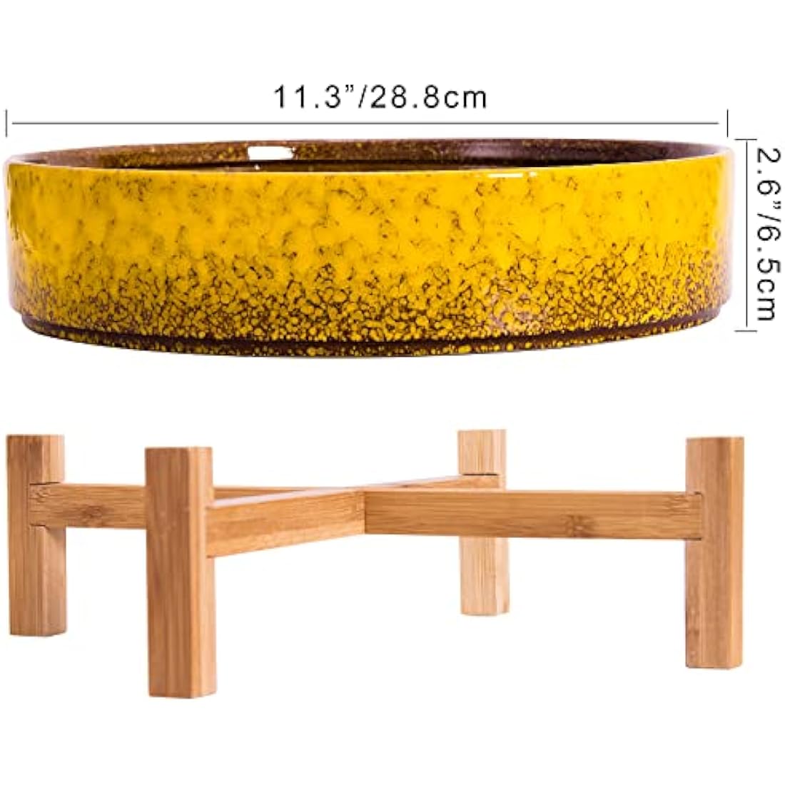 ARTKETTY Plant Pots - 29 CM Ceramic Bonsai Pot with Drainage, Large Succulent Plant Pot for Indoor Cactus Plant Garden Decorative Flower Pot with Stand