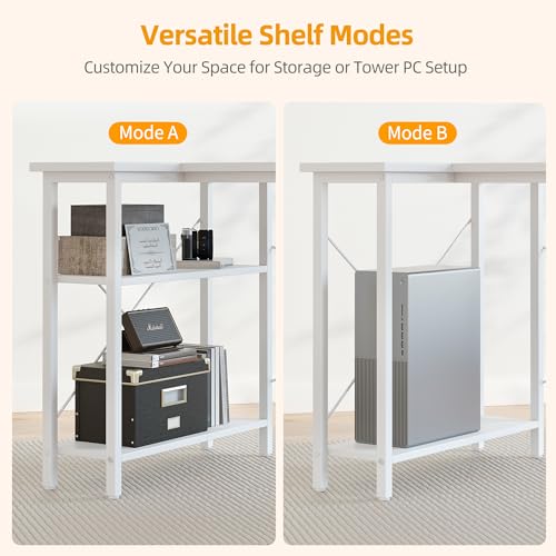BEXEVUE L Shaped Corner Desk - 100x70 cm Study Office Gaming Desk, Computer Desk Small Writing Table, Large Reversible Storage Shelves, Bookshelf