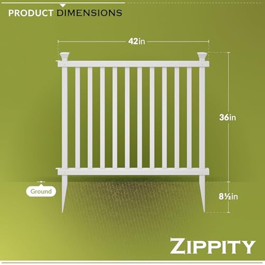 Zippity Outdoor Products ZP19037 No Dig Baskenridge Semi-Permanent Vinyl Fence, White (36in H x 42in W)-2 Pack, 36" H x 42" W(Flat)