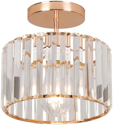 ZYDTRIP Crystal Ceiling Light Fixture Semi Flush Mount Ceiling Lamp Modern Gold Crystal Chandelier for Living Room Hallway Dining Room Kitchen