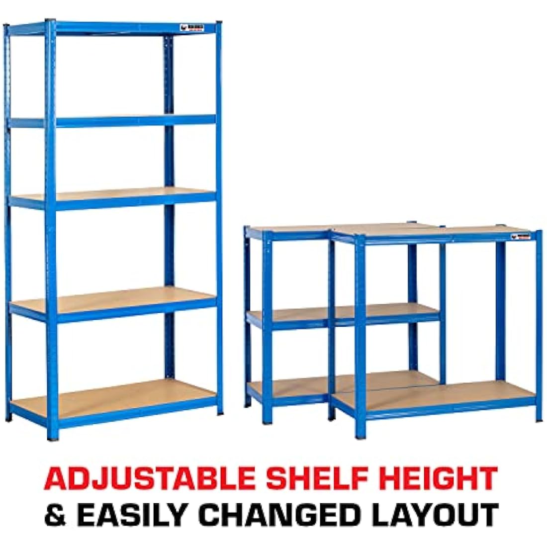 Rhino Racking - 2 Bays - 5 Tier Heavy-Duty Industrial Storage Shelves - Blue - 180x90x45cm