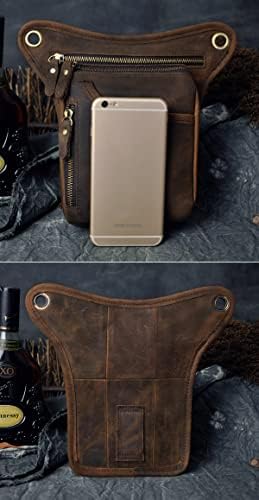 Le'aokuu Mens Genuine Leather Messenger Shoulder Bag Waist Bag Pack Drop Leg Bag Motorcycle 833