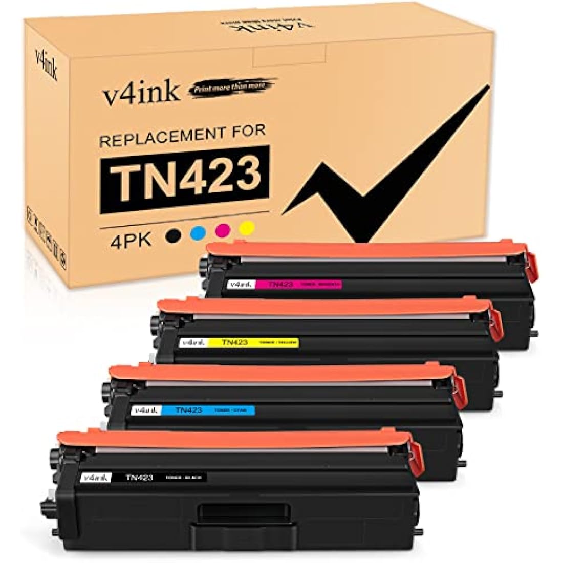 v4ink TN423 Toner Cartridge Compatible for Brother TN-423 TN421 TN-421 for Brother HL-L8260CDW HL-L8360CDW MFC-L8690CDW MFC-L8900CDW DCP-L8410CDW DCP-L8410CDN (Black Cyan Yellow Magenta, 4-Pack)