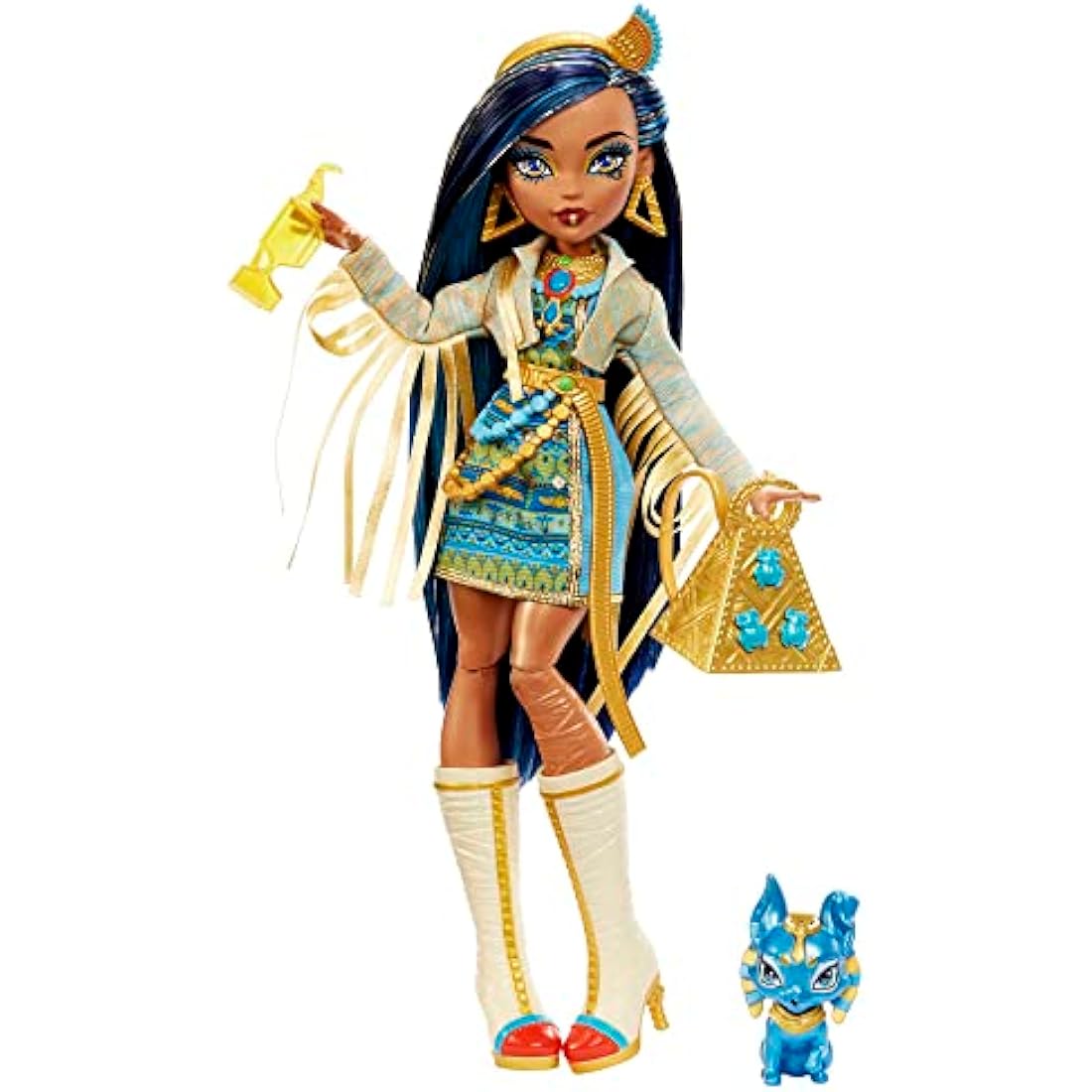 Monster High Doll, Cleo De Nile with Accessories and Pet Dog, Posable Fashion Doll with Blue Streaked Hair, HHK54