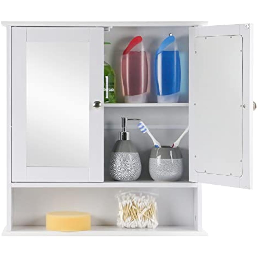 Taylor & Brown Maine White Double Mirrored Door Bathroom Cabinet with Storage Shelf Bathroom Home Furniture Decorative Stylish Design