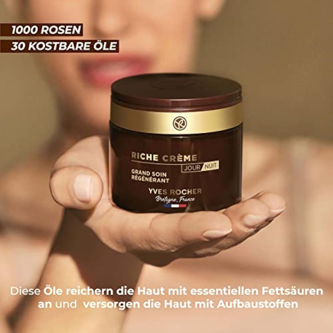 Yves Rocher Rich Crème Intensive Day and Night Moisturising Face Cream for Mature Skin 1 x Glass Jar 75 ml