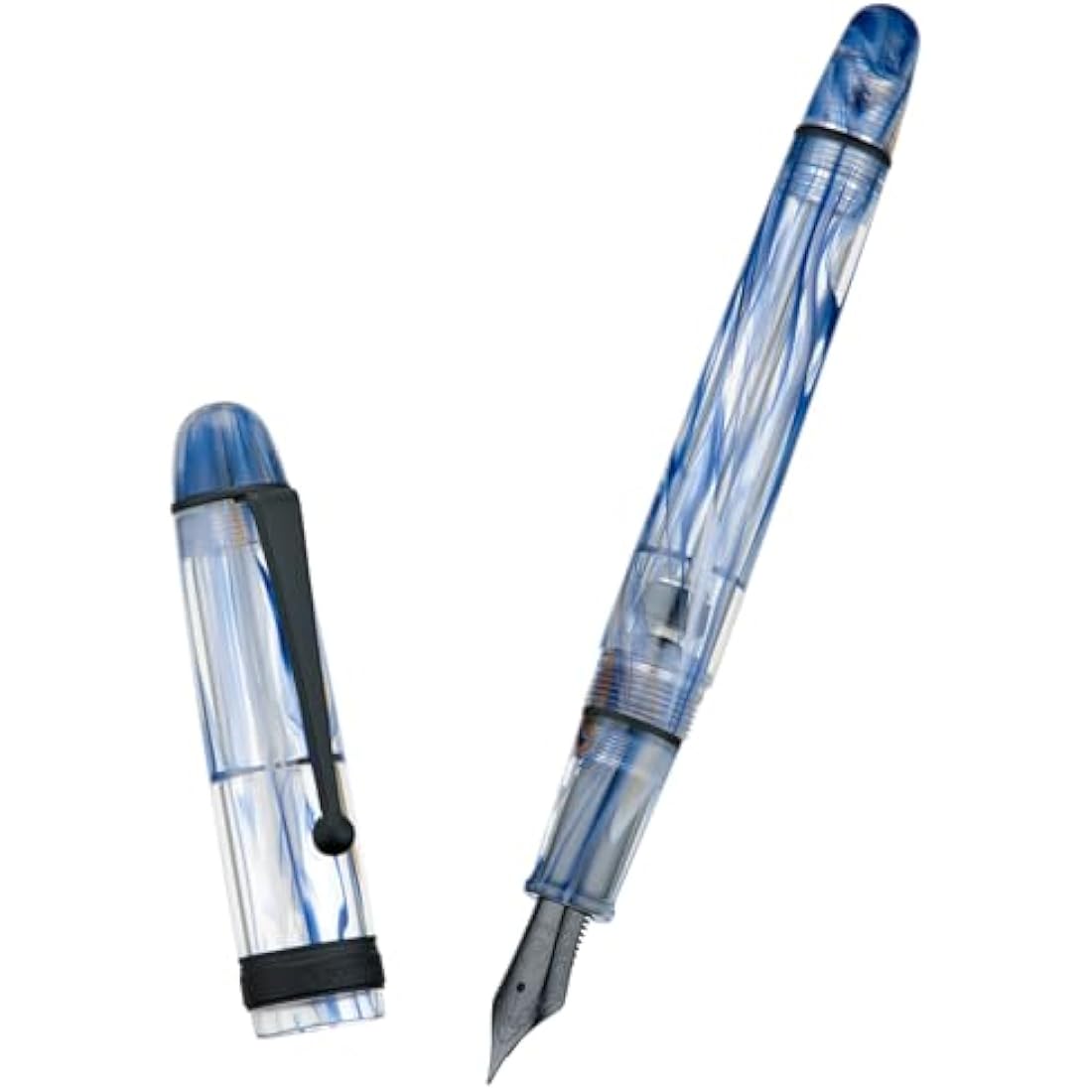 Asvine V126 Vacuum Filling Fountain Pen Matte Black Fine Point, Blue Swirl Acrylic Pen Gift Case
