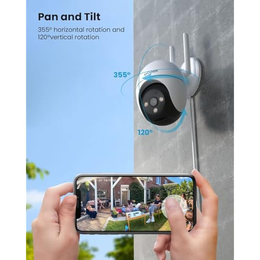 ieGeek 5MP 2.4/5Ghz Security Camera Outdoor, 360° PTZ CCTV Camera Systems,15M Color Night Vision, WiFi Home IP Camera, Human Detection, Siren and Light Alarm, 2-Way Audio, Alexa, Memory/Cloud(Wired)