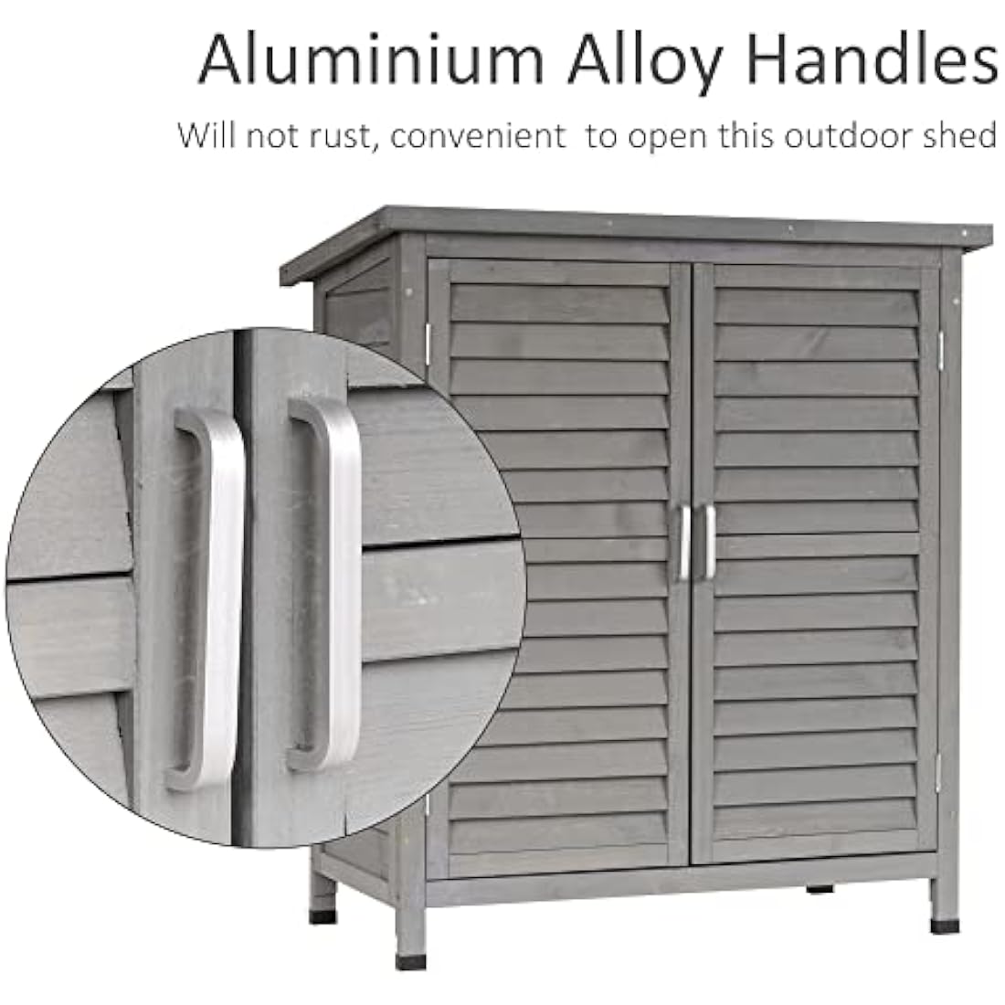 Outsunny Garden Shed Wooden Garden Storage Shed 2 Door Unit Solid Fir Wood Garage Tool Organisation Cabinet, 87L x 46.5W x 96.5Hcm, Grey