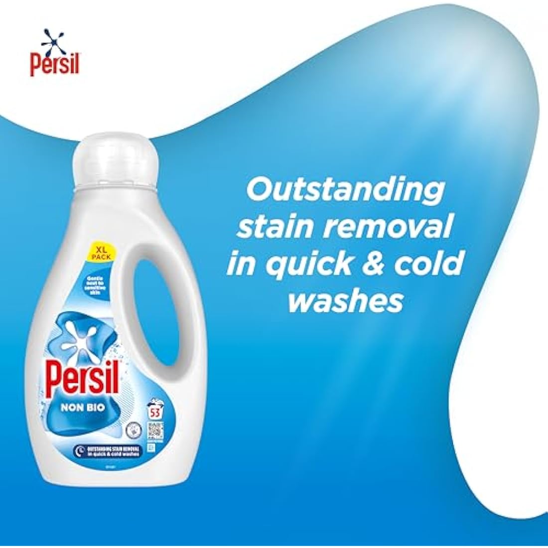 Persil Non Bio Laundry Washing Liquid Detergent outstanding stain removal in quick & cold washes tough on stains, gentle next to sensitive skin 53 washes (1.431 L)