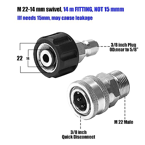 M MINGLE Ultimate Pressure Washer Adapter Set, Stainless Steel Quick Disconnect Kit, M22 Swivel to 3/8 Inch Connect, 3/4 Inch to Quick Release, 8-Pack