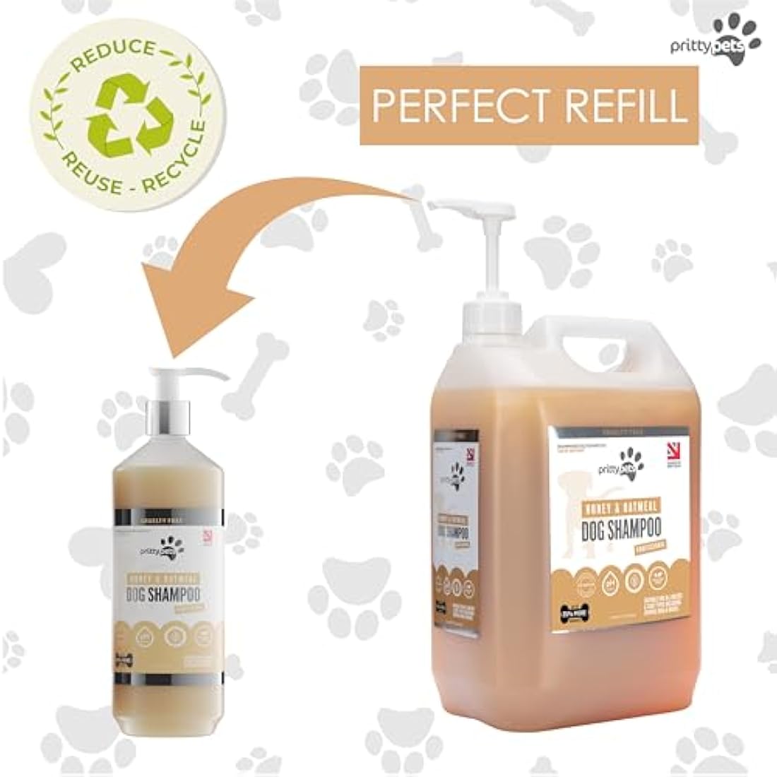 Oatmeal Dog Shampoo PRITTY PETS 5 LITRE Oatmeal Shampoo for Dogs - Professional PH Balanced, Cruelty Free, Silicone & Paraban Free, Puppy Friendly Dog Grooming Shampoo - Made in the UK (5L with Pump)