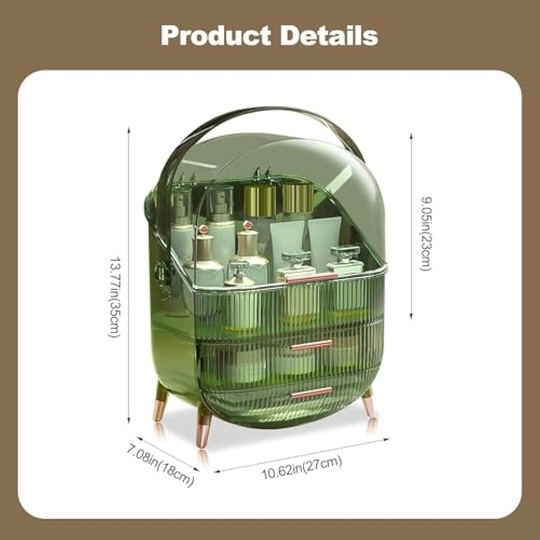 SIOOUI Makeup Organizer, 3 Layers Large Capacity Cosmetic Storage, Cosmetic Display Case with 2 Storage Drawers, Cosmetic Organizer for Bathroom Counter, Vanity Countertop, Bedroom (Clear Green)
