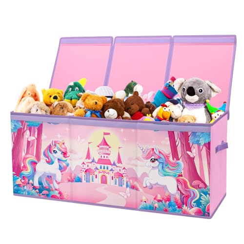 Decalsweet Unicorn Extra Large Kids Toy Storage Box with Lid,Foldable Oxford Toy Storage Organizer Box for Girls-963240cm-Lightweight Toy Chest with