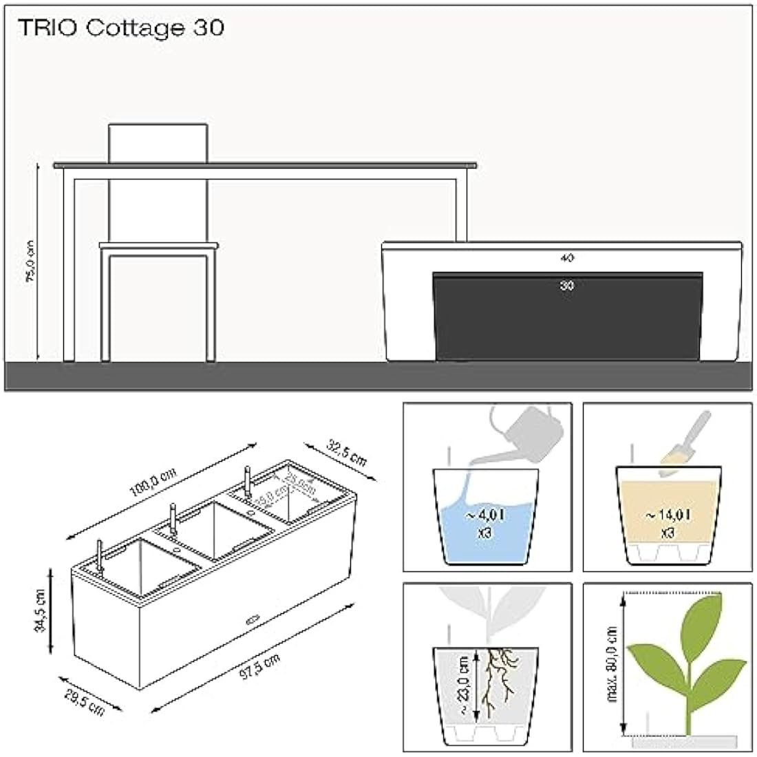 LECHUZA TRIO Cottage 30 white 15000