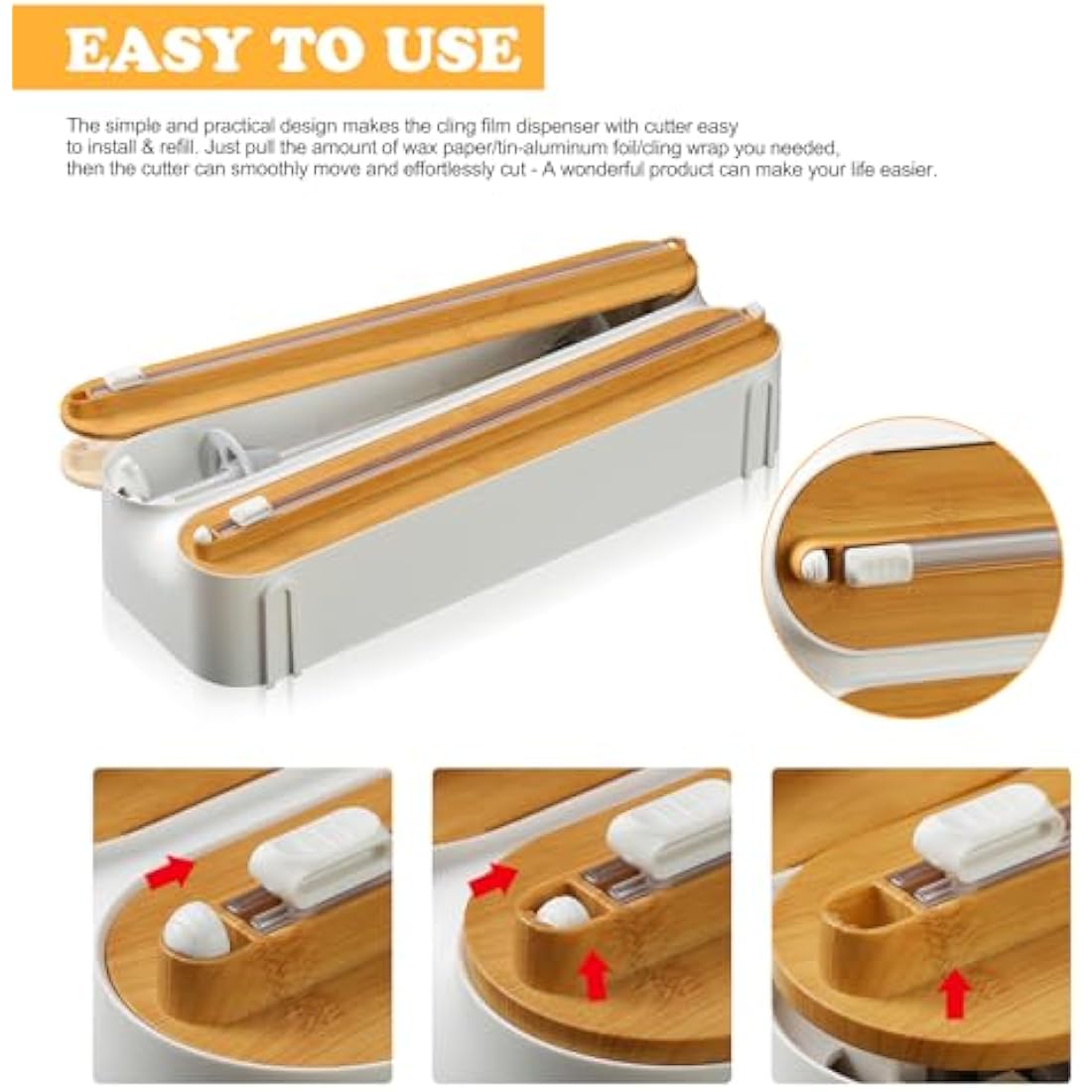 Magnetic Cling Film Dispenser and Cutter - Advanced 3-in-1 Wall-Mounted Kitchen Roll Holder, Quasziwa Refillable Cling Wrap & Aluminium Foil Dispenser with Paper Towel Holder - Fits 12" Roll, White