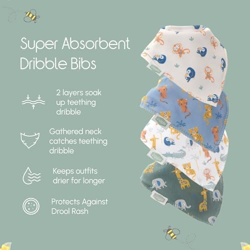 Ziggle - Bandana Dribble Bibs - Cotton Front Baby Bibs Newborn to 24 Months - Newborn Baby Gifts - Bibs For Comfortable Kids