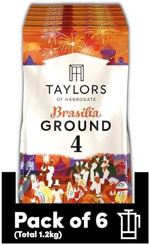 Taylors of Harrogate Brasilia Ground Coffee, 200 g (Pack of 6 - Total 1.2kg)