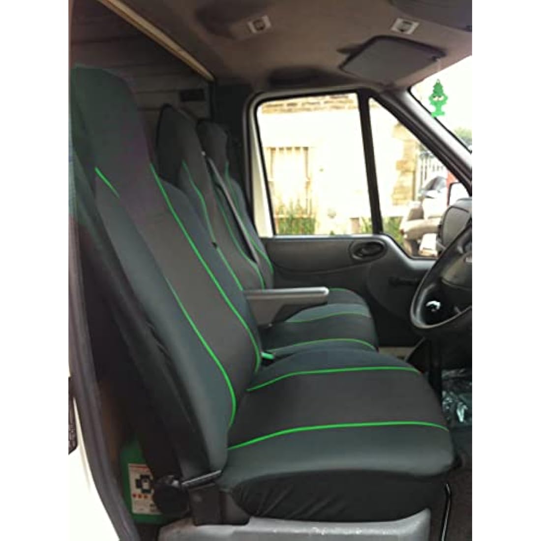 Carseatcover-UK Heavy Duty Black & GREEN Trim Van Seat Covers (Universal Fit) - Single + Double