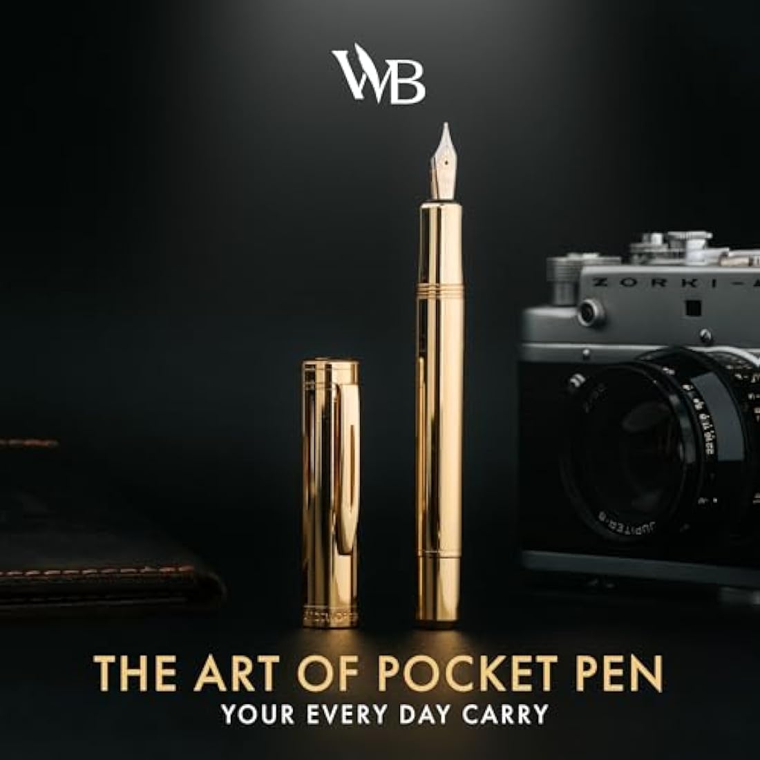 Wordsworth and Black Fountain Pen Mini EDC: Luxury Gold Heavy Pocket Pen, Gold Finish, Medium Nib, 6 Ink Cartridges, Ink Converter, Travel Refillable Writing Pen Gift Set, Men & Women
