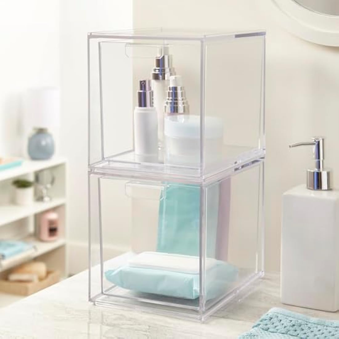 STORi Audrey Stackable Cosmetic Organizer Drawers 6-3/4" Tall | set of 2 Clear