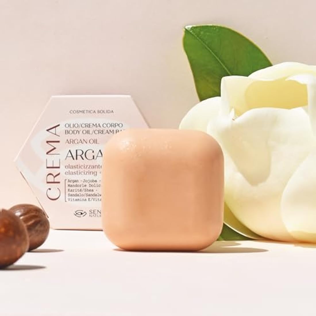 Senso Naturale Argan Solid Body Oil - Moisturising Body Cream Elastic for Firm Skin - Prevents Tone Loss and Stretch Marks - Vitamin E - Vegan - Equivalent to 500 ml Liquid