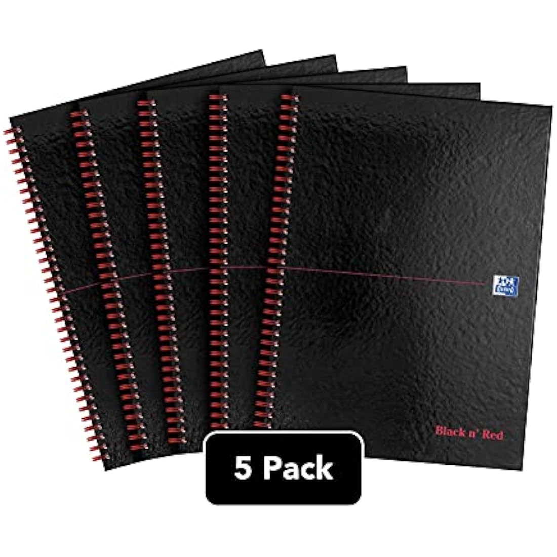 Oxford Black n' Red A4 Notebook, Glossy Hardback Wirebound, 140 pages, Lined (Pack of 5)