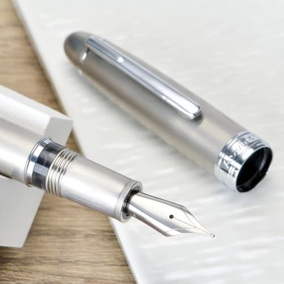 Asvine J16 Brushed Titanium Fountain Pen Jowo Broad Nib Piston Filling, Ink Window, Wrench & Box