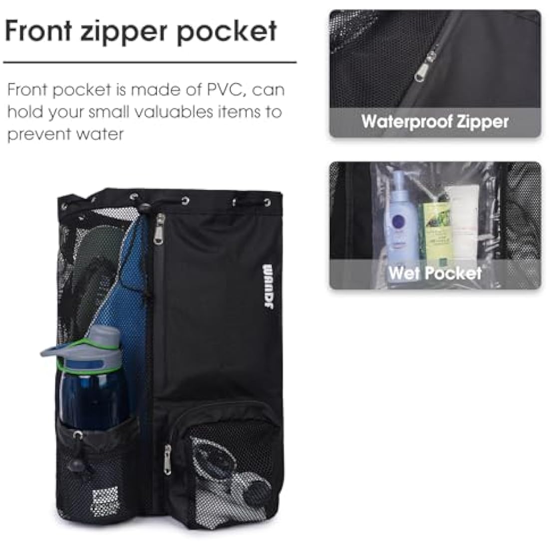 WANDF Swim Bag Mesh Drawstring Backpack with Wet Pocket for Swimming, Gym, and Workout Gear