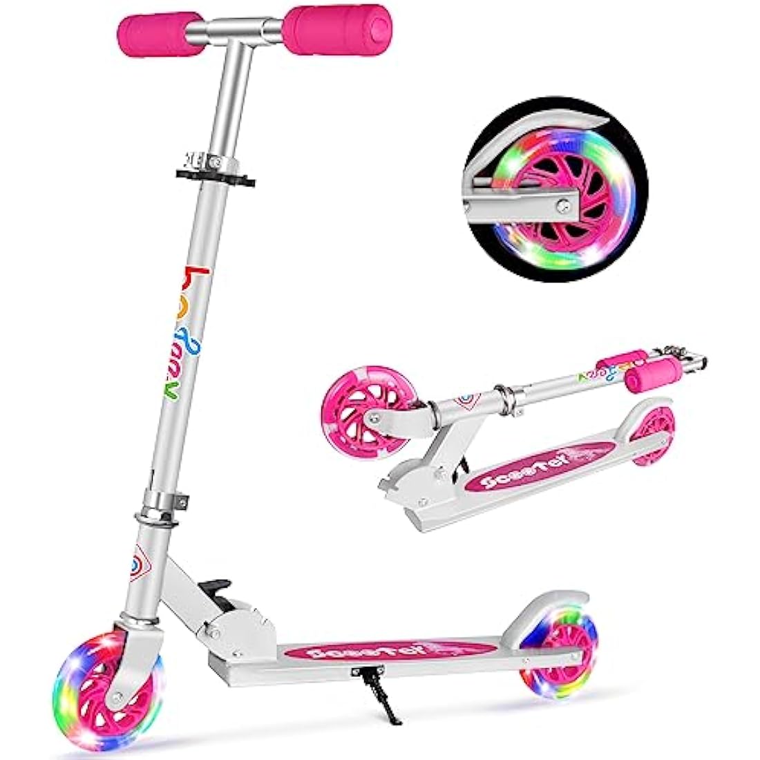 BELEEV V1 Scooter for Kids, 2 Wheels Folding Kick Scooter for Children Girl and Boys, 3 Adjustable Height, Flashing Light up Wheels, Lightweight Scooter with Sturdy Frame, Kickstand, Age 3-12