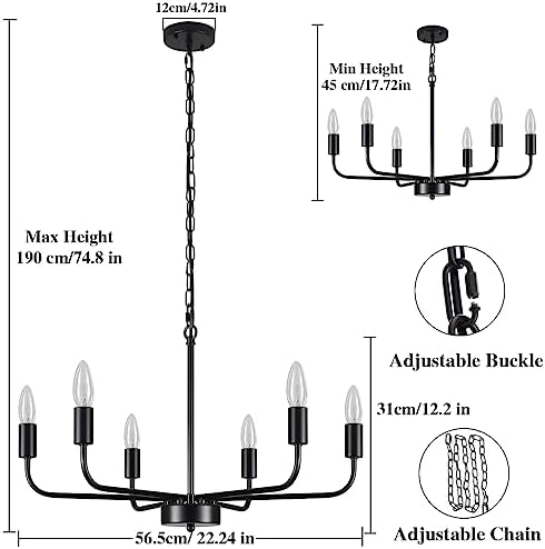 MRHYSWD Black Chandeliers Ceiling Lights Living Room, 6 Lights Pendant Light Fitting Industrial Ceiling Lighting for Kitchen Dining Room Bedroom Hall, Height Adjustment, E14 Bulbs (Exclude)