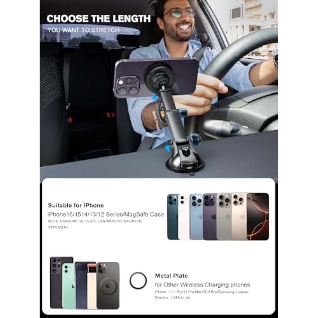 MAGJIEYX for MagSafe Car Mount Charger, Magnetic Wireless Fast Charging for iPhone15,14, 13, 12 Pro Max,Plus,Mini,3-in-1 Vent/Dash/Windshield Auto-Alignment Phone Holder（No 36W QC3.0 Adapter）