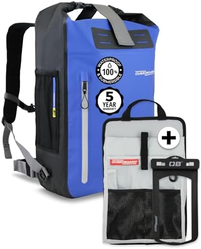 Overboard Explorer Waterproof Backpack Bundle | Roll Top Floating Dry Bag for Kayaking, Beach, Boating, Hiking, Rafting | Includes Waterproof Phone Case and Backpack Organiser