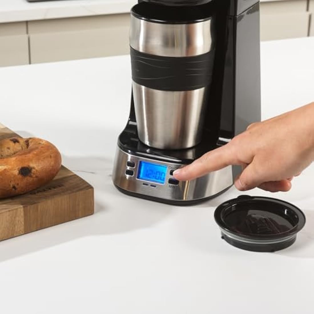 Salter EK2732 Personal Coffee Machine - One Cup Filter Coffee Maker, Includes 420ml Stainless Steel Travel Mug, Removable & Washable Filter, Quick Brew In 3-4 Mins, Compatible With Ground Coffee, 750W