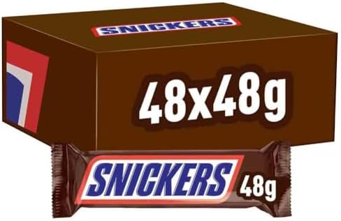 Snickers Chocolate Bars, Caramel, Peanuts & Milk Chocolate Bulk Box, 48 x 48g, Ideal for Gift, Snacks or Hamper