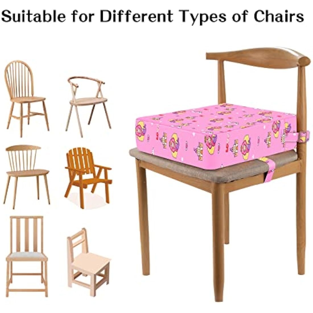 Baby Booster Seat for Dining Table, Stronger Support Non-Slip Bottom Double Safe Straps Booster Seat Dining Chair, Portable Travel Increasing Cushion (Pink)
