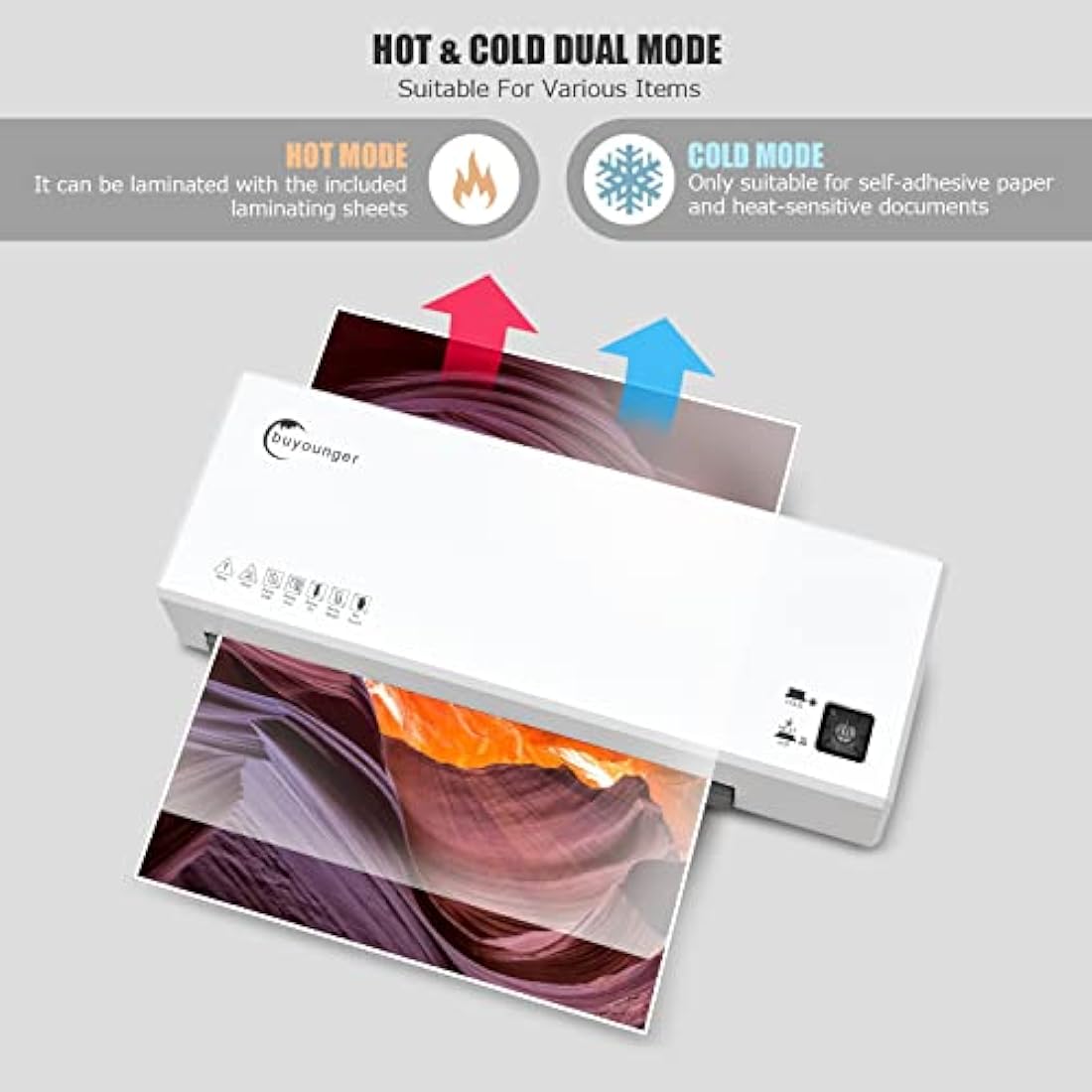 Buyounger Laminator with 40 Pouches, A4 Laminator Machine Thermal and Cold with Paper Trimmer & Corner Rounder, 9 Inches Laminating Machine for Home School Office