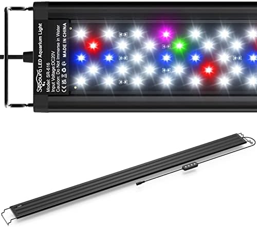 SEAOURA Led Aquarium Light for Plants-Full Spectrum Fish Tank Light with Timer Auto On/Off, Adjustable Brightness, White Blue Red Green Pink LEDs with Extendable Brackets for Freshwater (118-137cm)