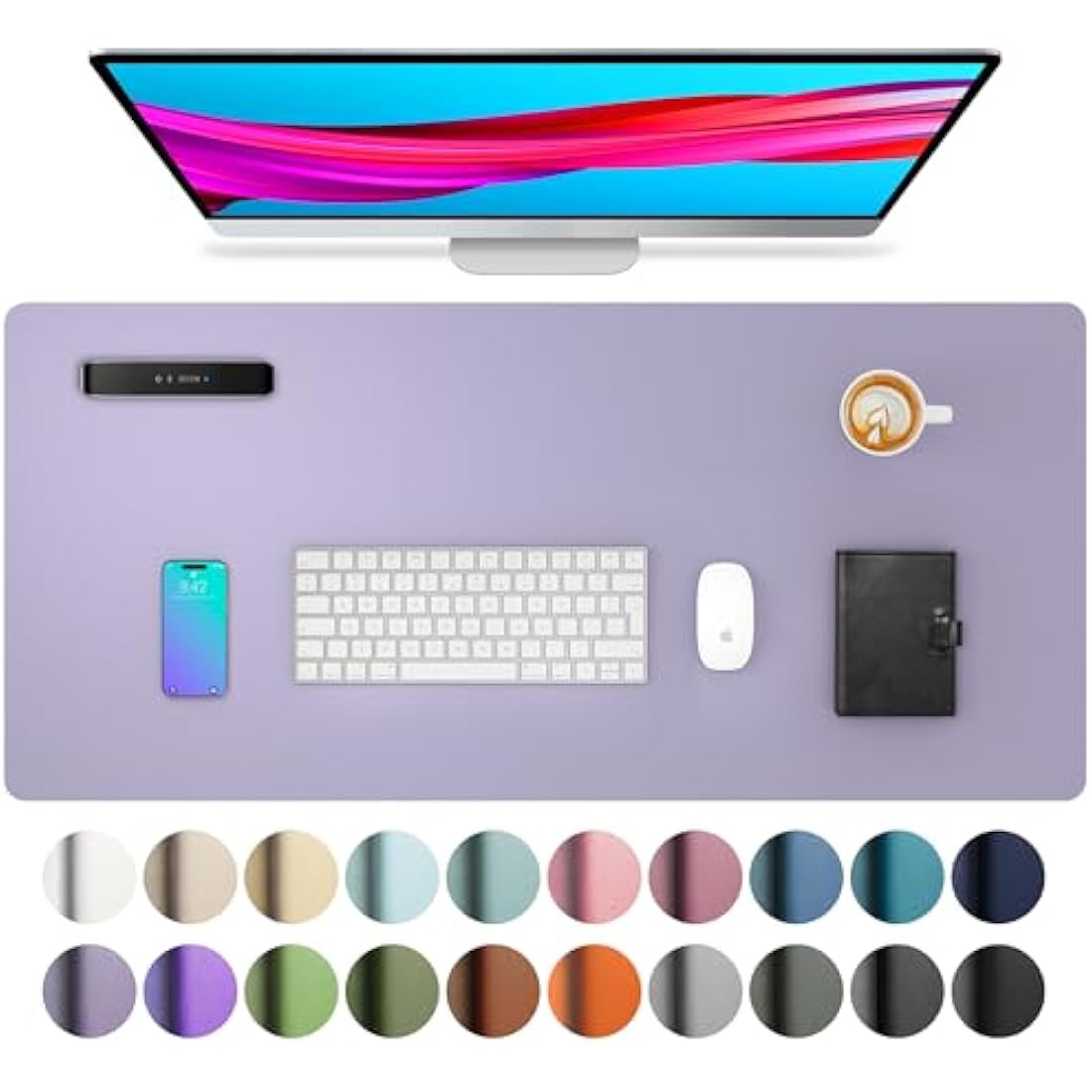 Leather Desk Pad Protector,Mouse Pad,Office Desk Mat, Non-Slip PU Leather Desk Blotter,Laptop Desk Pad,Waterproof Desk Writing Pad for Office and Home (60cmX35cm, Lavender)