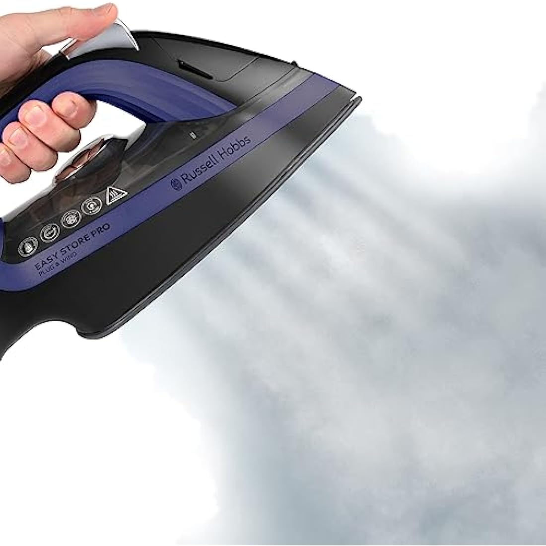 Russell Hobbs Steam Iron [2400W, 200g extra steam boost] EasyStore Pro (opt. temperature for all fabrics, space-saving cable storage, ceramic soleplate, self-cleaning, anti-limescale) 26731